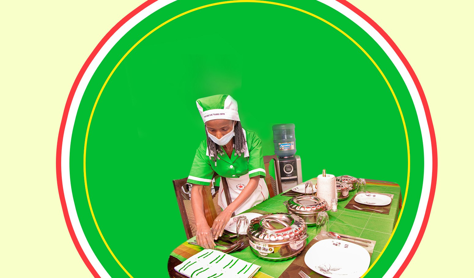 Star househelps worker preparing a dining table during practical training
